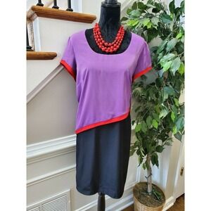 Tiana B Women Purple/Black Polyester ShortSleeve Scoop Neck Knee Length Dress 14